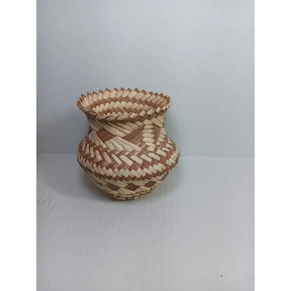 Vintage Tarahumara Indian Hand Woven Weave Pine Needle Vase Basket